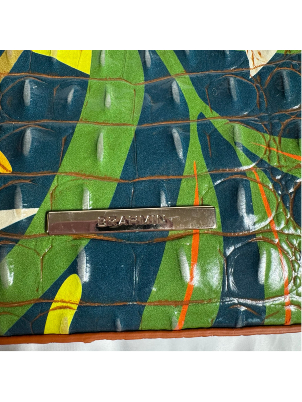 Women's Brahmin Elaine Retro Jungle Melbourne Leather Satchel - Picture 3 of 12